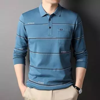 Весна и осень, новая мужская повседневная рубашка поло с длинным рукавом, мужская футболка из натурального хлопка с карманами M