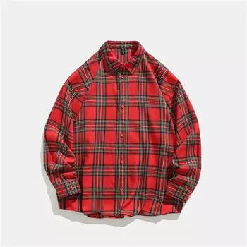 Весна и осень, новая мужская повседневная шерстяная клетчатая рубашка с длинными рукавами, свободная рубашка для пары M винный