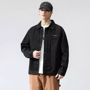 Весна и осень, новая мужская рабочая одежда в корейском стиле в стиле ретро, свободная джинсовая куртка, модная куртка в стиле знаменитостей из Интернета, однотонная универсальная куртка M