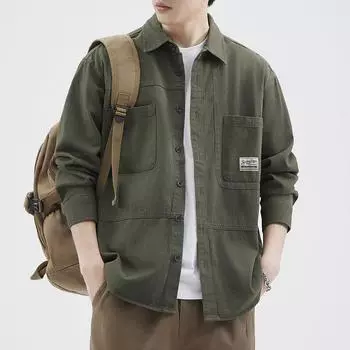 Весна и осень Новая мужская ретро свободная рубашка куртка M белый