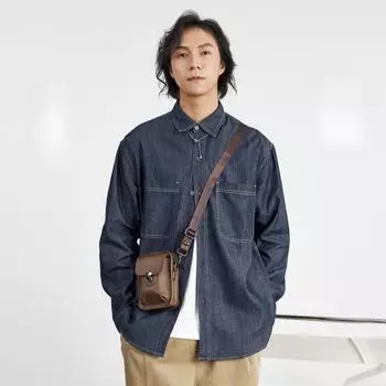 Весна и осень Новая мужская ретро свободная джинсовая рубашка с длинным рукавом M чёрный