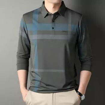 Весна и осень, новая мужская рубашка поло с длинными рукавами, деловая, повседневная, полосатая, свободная, тонкая футболка, одежда для папы M