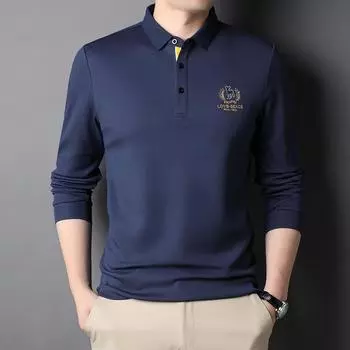 Весна и осень, новая мужская рубашка поло, модная повседневная вышитая рубашка, мужская модная футболка с длинным рукавом и лацканами M