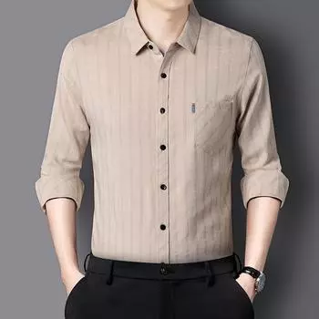 Весна и осень, новая мужская рубашка с длинными рукавами из хлопка и льна с вакуумным мешком, деловая дышащая рубашка, модный повседневный комбинезон M