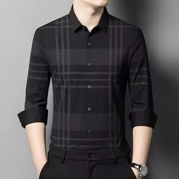 Весна и осень, новая мужская рубашка с длинными рукавами, деловая дышащая рубашка, модная повседневная цельная рубашка M