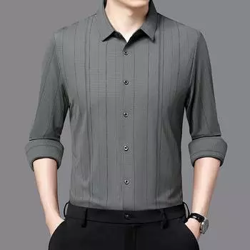 Весна и осень Новая мужская рубашка с длинным рукавом Деловая рубашка Мужская модная повседневная цельная рубашка M чёрный