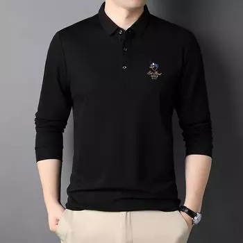 Весна и осень, новая мужская свободная футболка, повседневная хлопковая мужская футболка с длинными рукавами и лацканами M