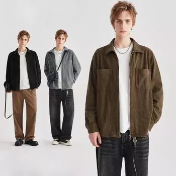 Весна и осень Новая мужская свободная куртка-рубашка с длинным рукавом и застежкой-молнией S чёрный