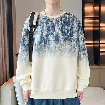 Весна и осень, новая мужская толстовка с капюшоном, повседневная зеленая, красивая футболка с длинными рукавами, джемпер с круглым вырезом M