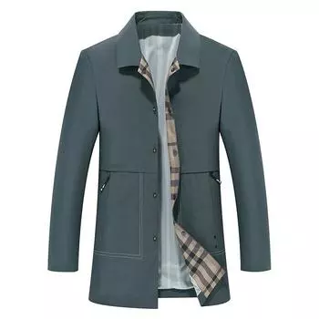 Весна и осень, новая мужская ветровка со средними и длинными лацканами, деловая повседневная универсальная однотонная ветровка на пуговицах, мужская куртка 170 чёрный