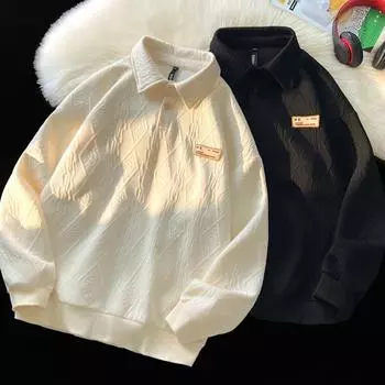 Весна и осень, новая мужская винтажная универсальная базовая толстовка с длинным рукавом и лацканами M чёрный