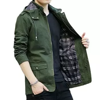 Весна и осень Новая мужская зеленая выстиранная куртка в корейском стиле Slim Fit Cotton Casual Outer Trend M