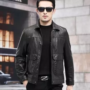 Весна и осень Новая натуральная кожаная куртка мужская куртка из коровьей кожи первого слоя деловая мужская модная универсальная куртка мотоциклетная кожаная куртка тренд M