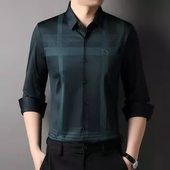 Весна и осень Новая однотонная рубашка с длинными рукавами для мужчин Модная повседневная бесшовная рубашка-кардиган для мужчин среднего возраста M