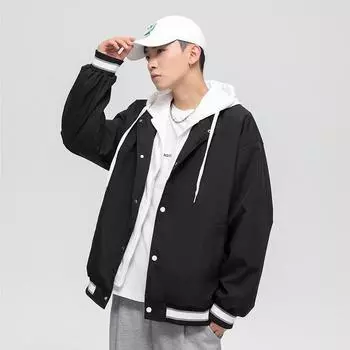Весна и осень, новая поддельная бейсбольная куртка из двух частей с капюшоном контрастного цвета, модная куртка для мужчин и подростков в стиле Гонконга, универсальная тенденция S