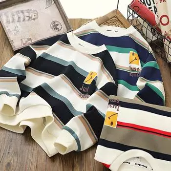 Весна и осень Новая полосатая футболка с длинными рукавами для мальчиков 110cm зелёный