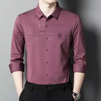 Весна и осень, новая полосатая рубашка с длинными рукавами и лацканами для мужчин среднего возраста, деловая повседневная одежда для пап, бесшовная рубашка M