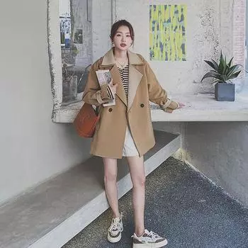 Весна и осень Новая популярная универсальная маленькая короткая ветровка цвета хаки для женщин M