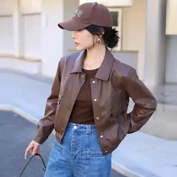 Весна и осень новая повседневная маленькая кожаная куртка женская свободная тонкая искусственная кожа мотоциклетная одежда модная короткая куртка M