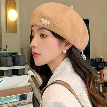 Весна и осень новая повседневная мода британский стиль берет детская шерстяная шляпа художника для изменения формы лица, чтобы показать прилив лица M56-58cm чёрный