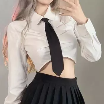 Весна и осень Новая рубашка с открытым пупком и длинными рукавами, женская короткая рубашка, топы XS