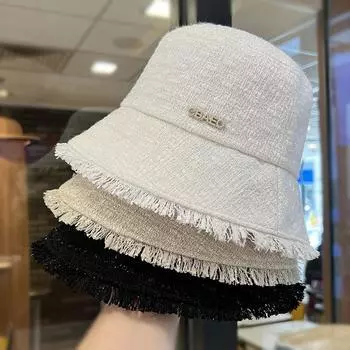 Весна и осень, новая шляпа рыбака с маленькой этикеткой и грубой бахромой, детская повседневная универсальная складная шляпа для умывания (56-58cm) adjustable чёрный