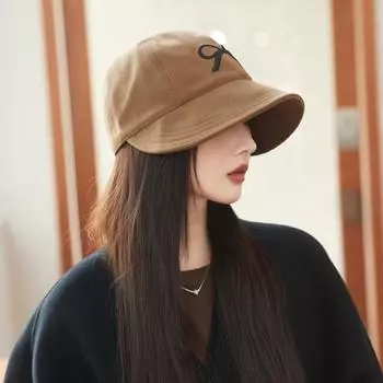 Весна и осень новая шляпа женская кепка-бантик модная универсальная однотонная текстурированная бейсболка average size