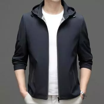Весна и осень Новая тонкая куртка со съемным капюшоном Мужская повседневная куртка Модная куртка Куртка мужская M серый
