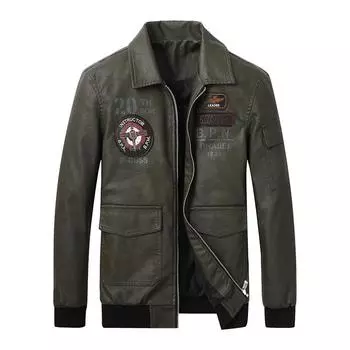 Весна и осень, новая тонкая мужская куртка из искусственной кожи с вышивкой на лацканах, стираная кожаная куртка в стиле локомотива M