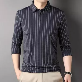 Весна и осень, новая вертикальная полосатая футболка с длинными рукавами, молодежный мужской топ, не требующий глажки, повседневная мужская одежда, футболка M