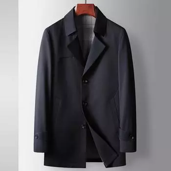 Весна и осень, новая ветровка с лацканами из шелка Mulberry, легкая, роскошная, деловая, для отдыха, качественная куртка для среднего и молодого возраста 170 темно-синий