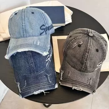 Весна и осень новая вымытая хлопковая бейсболка с вышитым алфавитом универсальная плоская кепка с мягким верхом для пары с козырьком для женщин M56-58cm бежевый