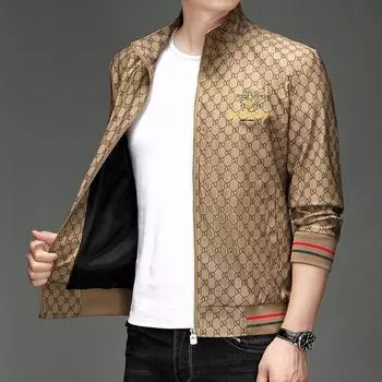 Весна и осень новая вышитая куртка мужская корейская версия свободного покроя с принтом воротник-стойка модный бренд плюс толстый пиджак мужской M