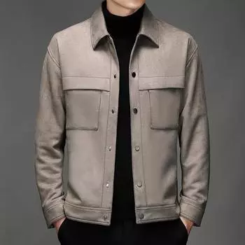 Весна и осень Новая замшевая куртка с лацканами, короткая молодежная повседневная однотонная куртка 170 кофейный