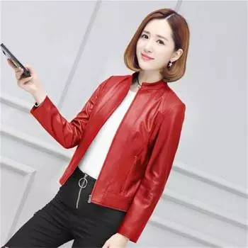 Весна и осень Новая женская кожаная куртка Haining, короткая куртка, маленькая куртка из искусственной овчины, корейская версия, приталенный крой M 45kg чёрный