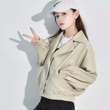 Весна и осень Новая женская кожаная куртка Haining, короткая, маленькая, повседневная, байкерская, свободная и облегающая куртка, женская тенденция S