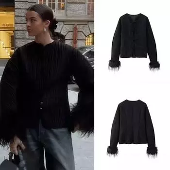 Весна и осень Новая женская одежда Французская маленькая и модная на шнуровке с круглым воротником меховое шерстяное хлопковое пальто S чёрный