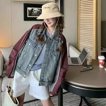 Весна и осень, новинка, контрастные цвета, ретро джинсовая куртка, повседневное и тонкое короткое пальто S