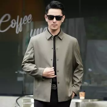 Весна и осень Новинка Шелковая куртка Mulberry, мужская, средней длины, с лацканами, повседневная мужская куртка, деловой свободный мужской тонкий топ 170