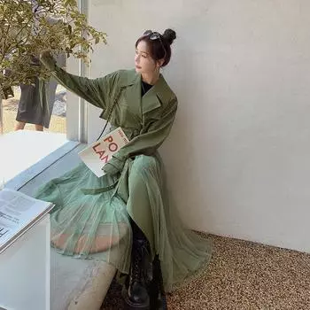 Весна и осень Новое французское свободное супер длинное пальто S