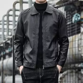 Весна и осень Новое мужское повседневное модное кожаное пальто с лацканами Деловое кожаное пальто Мужское молодежное модное пальто из искусственной кожи Мужское молодежное M