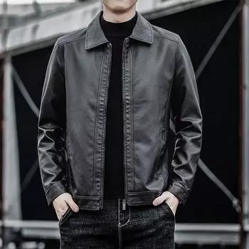 Весна и осень Новое среднее кожаное мужское пальто из искусственной кожи с отложным воротником Деловая мужская одежда M