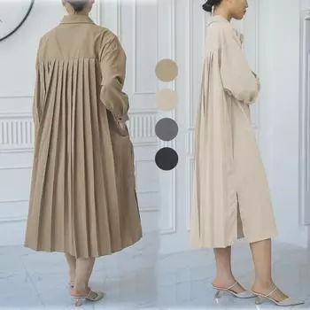 Весна и осень Новое свободное платье длиной до колена Женское повседневное платье большого размера с плиссировкой сзади Длинная юбка-рубашка M