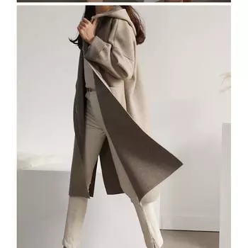 Весна и осень Новое свободное шерстяное женское пальто с капюшоном Куртка большого размера S