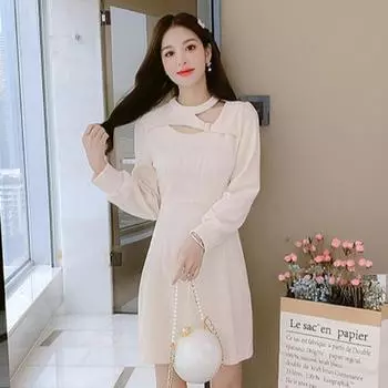 Весна и осень Новое женское дизайнерское элегантное платье с воротником и линией талии S абрикосовый