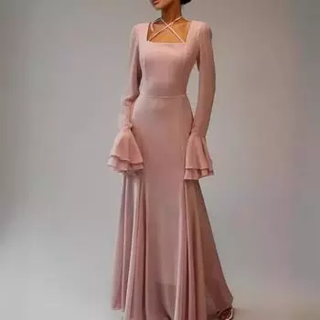 Весна и осень Новое женское облегающее элегантное платье с квадратным воротником, рукавами-трубами и высокой талией S белый