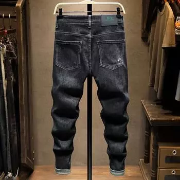 Весна и осень новые черные джинсы мужские модные брендовые с принтом и вышивкой Micro Harlan повседневные модные длинные брюки мужские 28