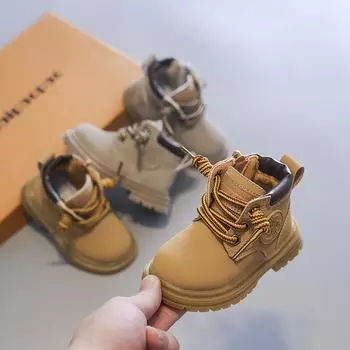 Весна и осень Новые детские кожаные ботинки Модные и стильные ботинки Martin в стиле вестерн для мальчиков и девочек Нескользящие мягкие ботинки на подошве 15 серый