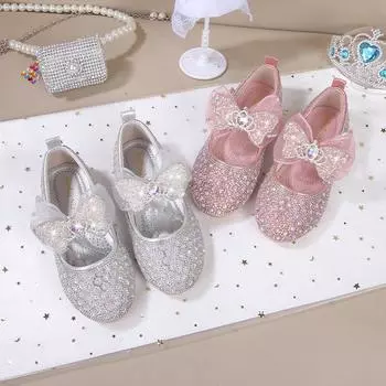 Весна и осень Новые детские одинарные туфли с мягкой подошвой и стразами для девочек 25 серебряный