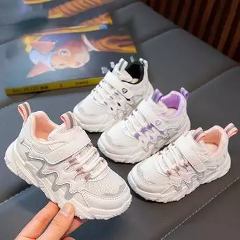 Весна и осень новые детские спортивные туфли сетчатая поверхность дышащие одинарные туфли маленькие средние дети и девочки маленькие белые туфли начальная школа 26 чёрный